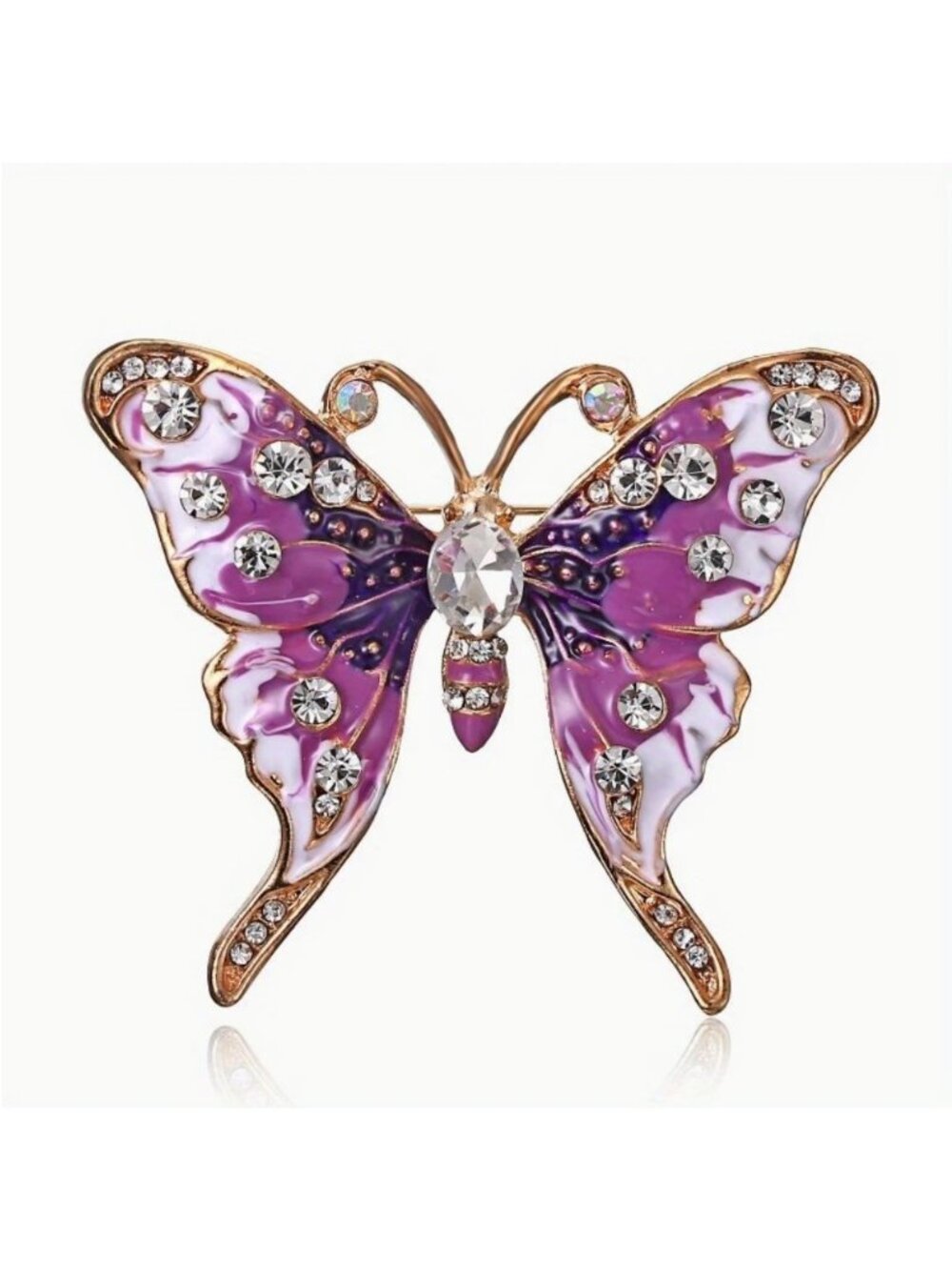 Enamel & Crystal Pink Purple Butterfly Brooch Gold Tone